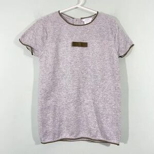 Gray Short Sleeve Knit Top with Bow Accent
